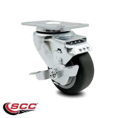 Service Caster 3 Inch Thermoplastic Rubber Wheel Swivel Top Plate Caster with Brake SCC SCC-20S314-TPRB-TLB-TP2